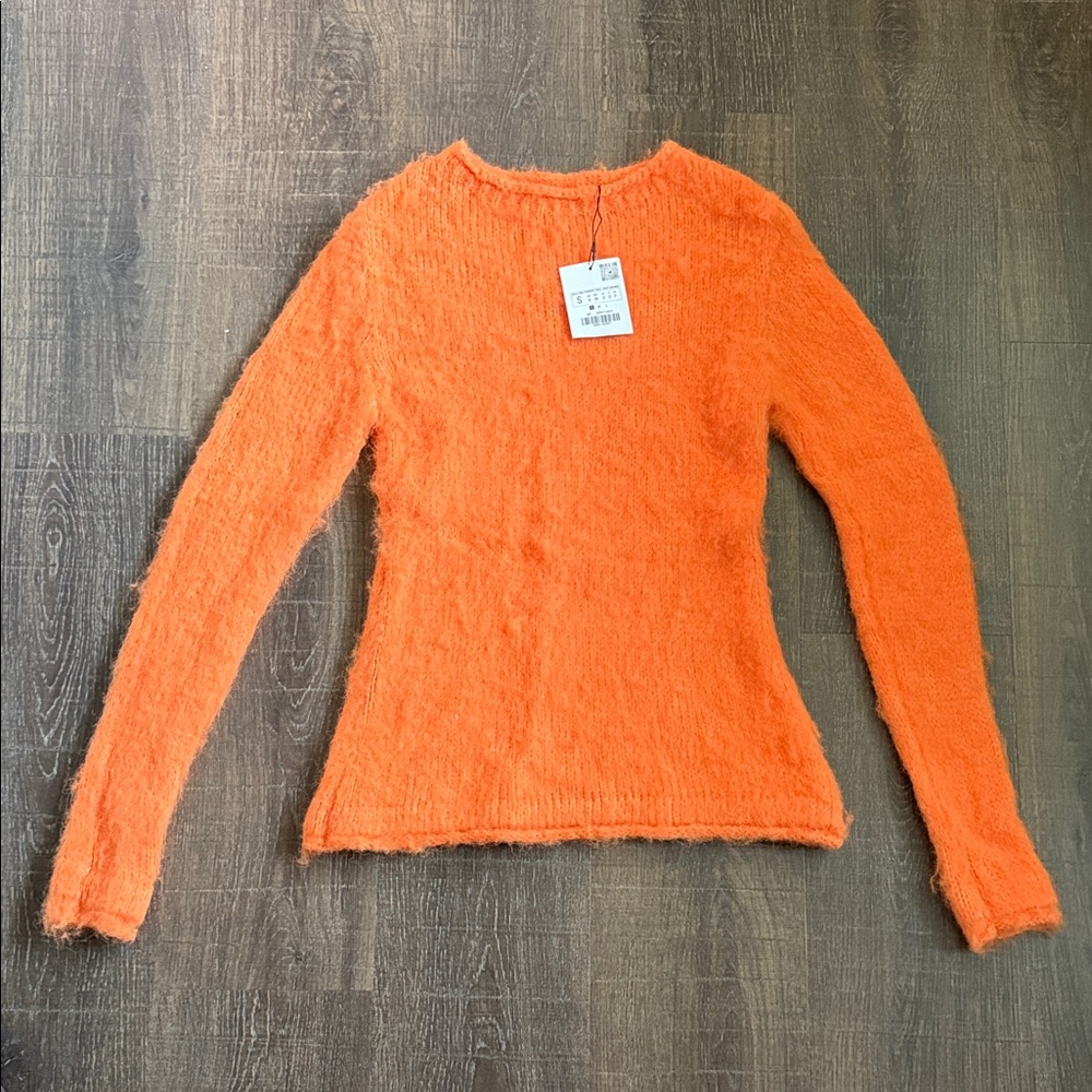 Zara Fuzzy Knit Sweater Bright Orange Size Small NWT Soft Cozy